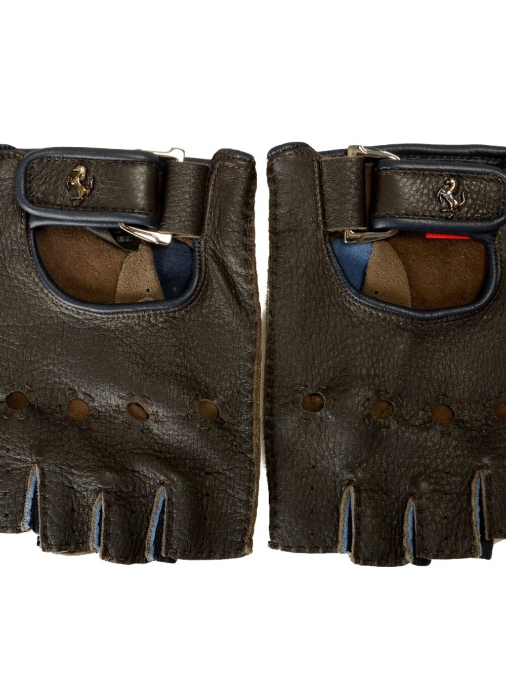 Scuderia Ferrari Men's Dark Brown Leather Fingerless Gloves Sz Small